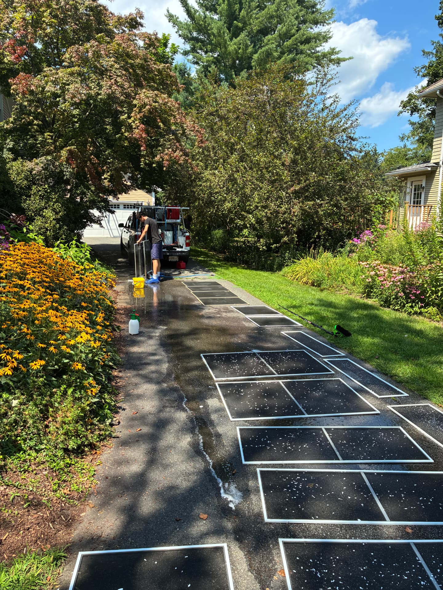 Screens laid out for cleaning